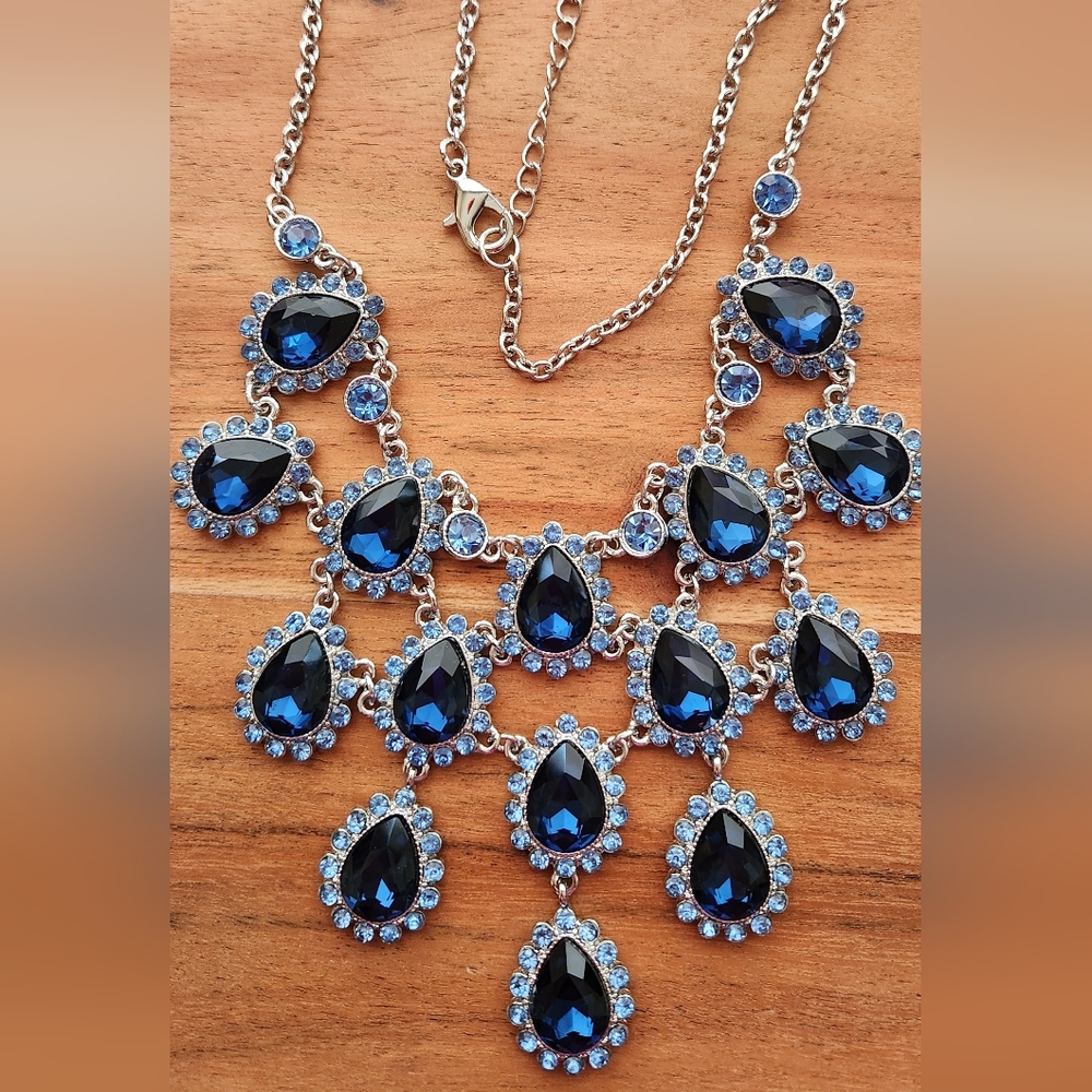 Monet Blue and Silver Teardrop Statement Necklace